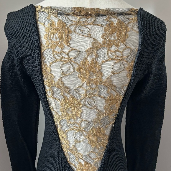 Mellow Mail Vintage 80’s Black Body Con Gold Lace Short Mermaid Dress - Picture 8 of 10